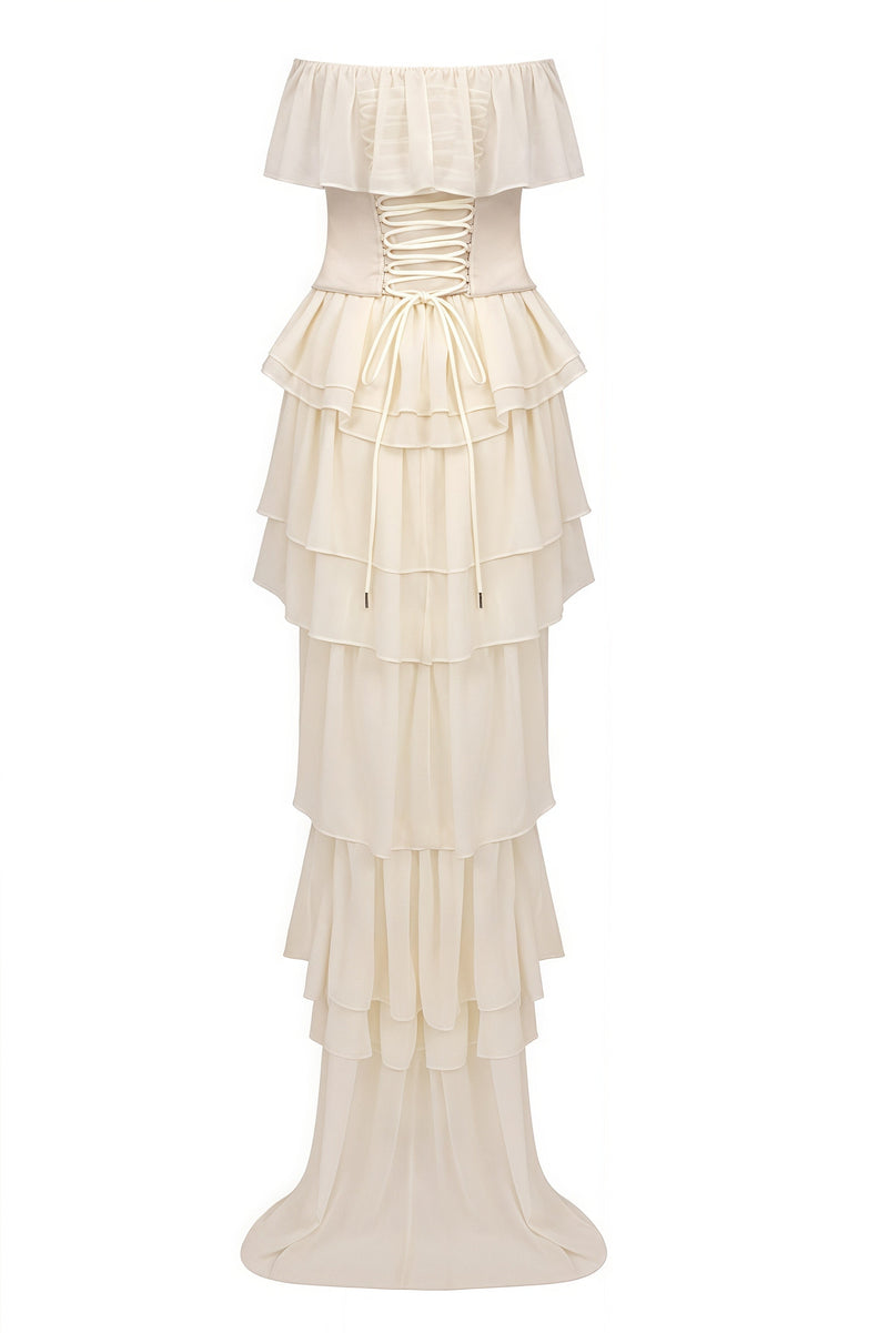 Mirae Apricot Off Shoulder Maxi Dress