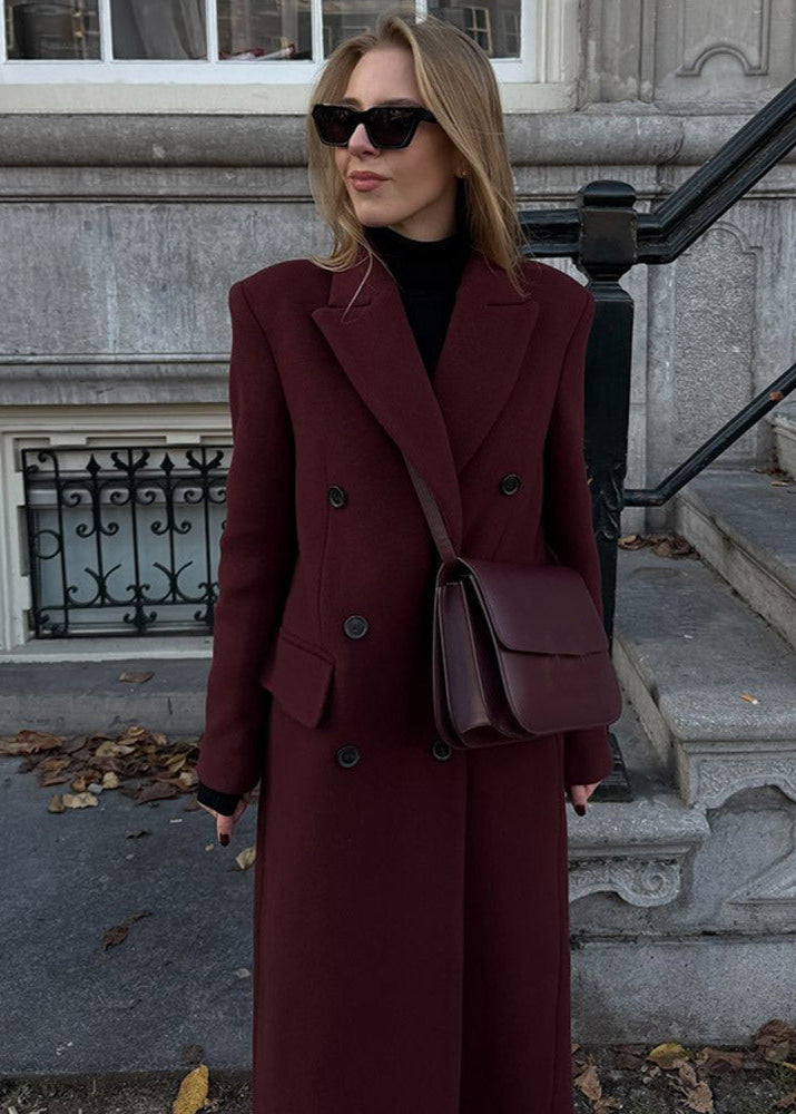 Bordeaux Charm - Double-breasted Wool Coat