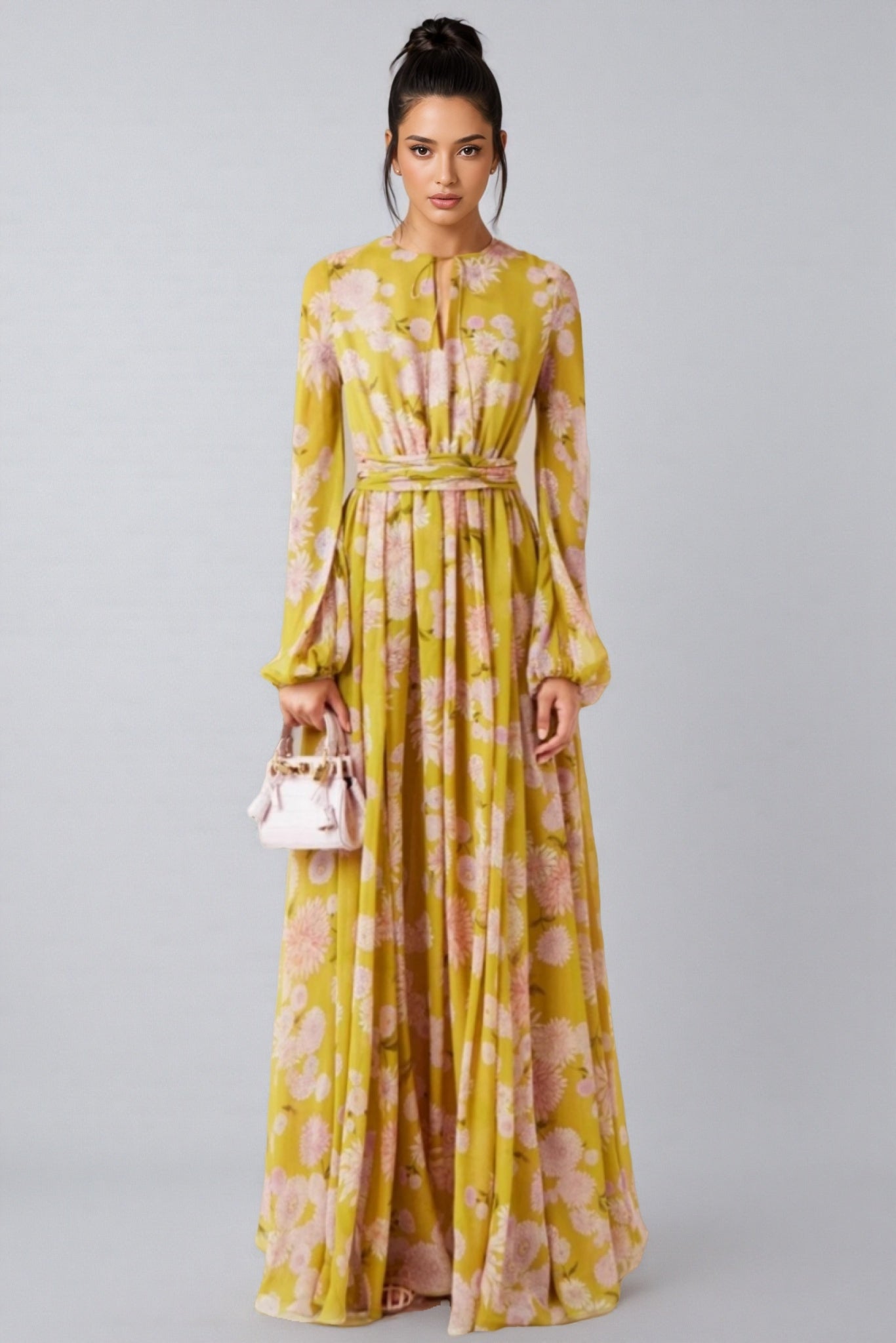 Giselle Lace Up Puff Sleeve Maxi Dress