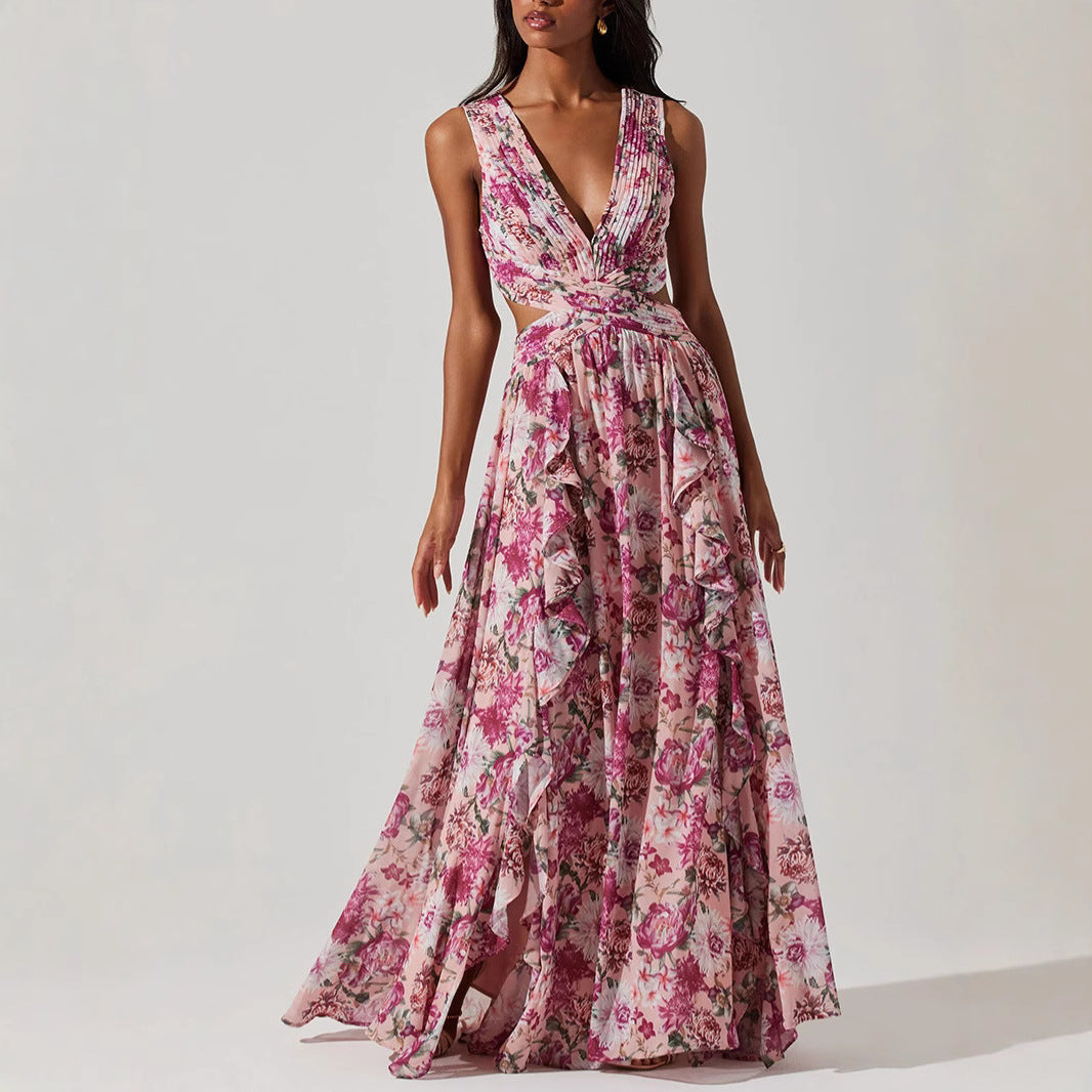Sweet Tiered Maxi Dress With Side Slit _ French Style