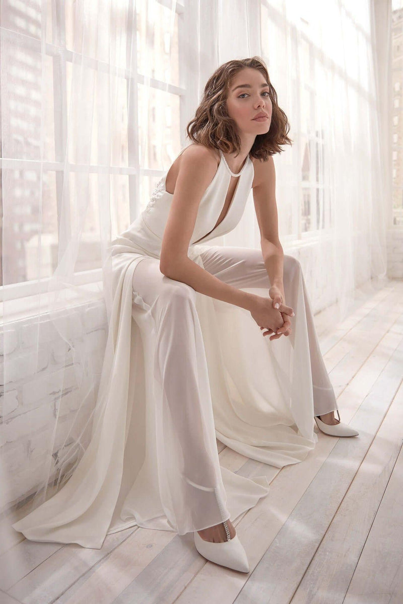 Deep V Halter Neck Jumpsuit