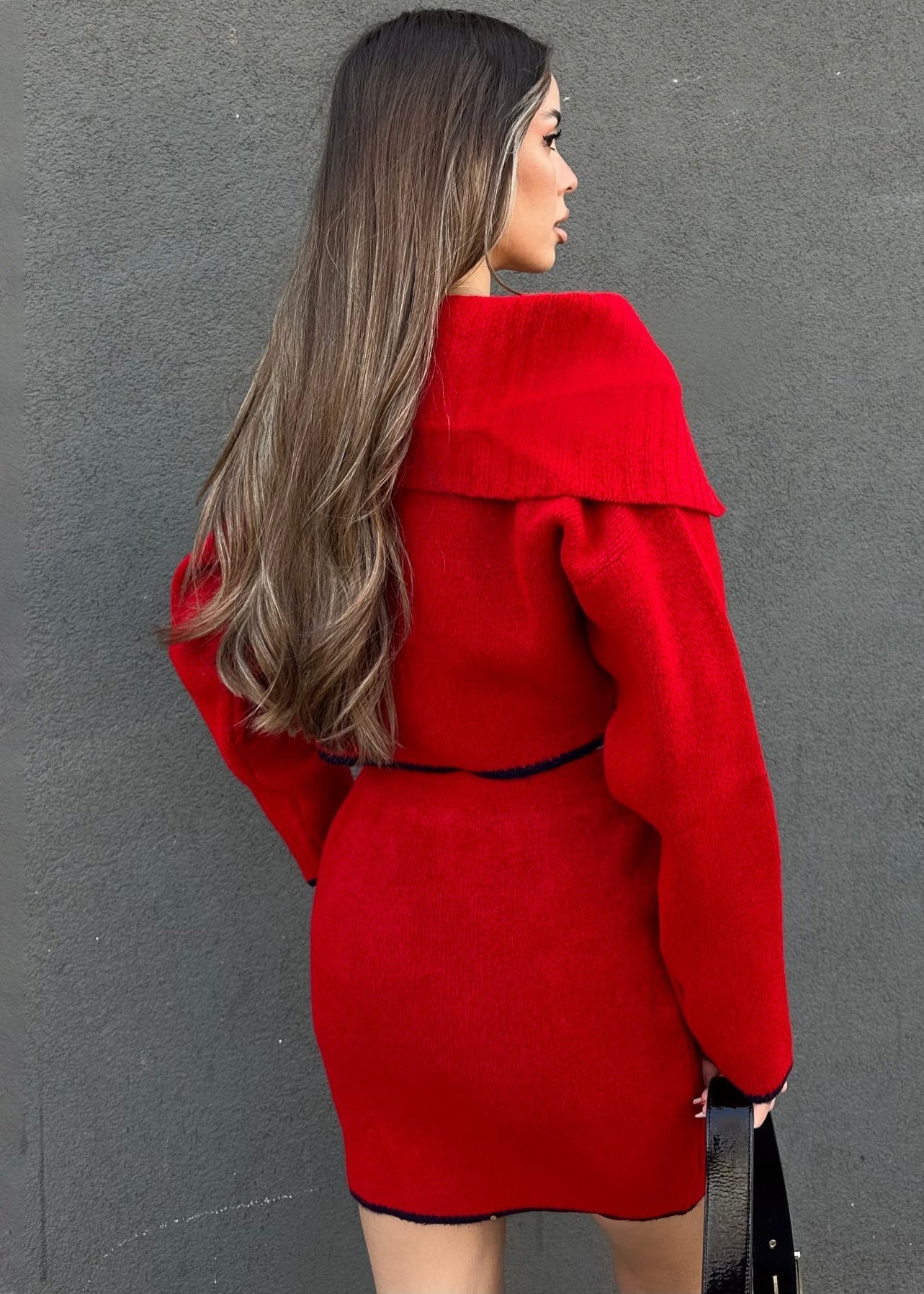 Scarlett - Off-shoulder Knit Cardigan & Mini Skirt Set