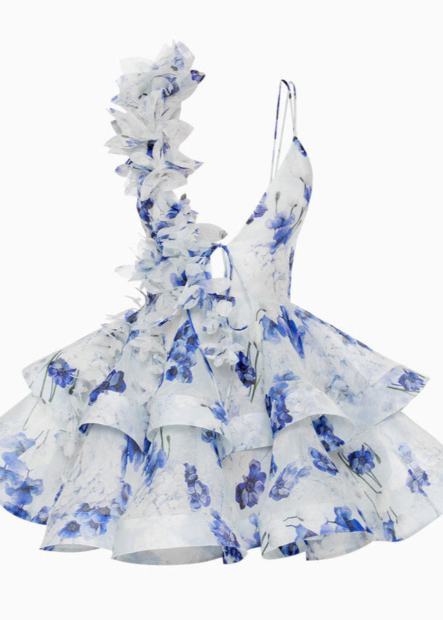Azure Bloom - Ruffled Mini Dress