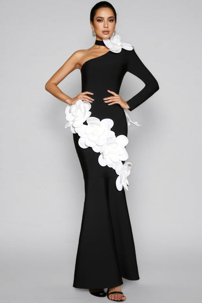 Zellk One Shoulder 3d Bandage Maxi Dress