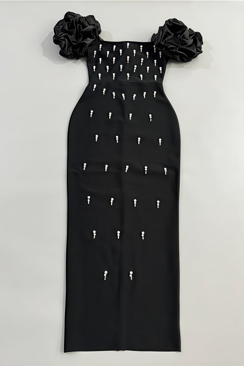Helesa Off Shoulder Pearl Bandage Maxi Dress