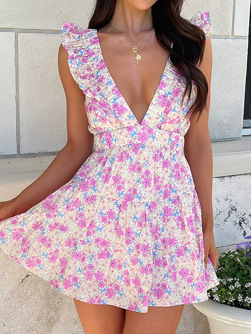 Printed Open-back Mini Dress