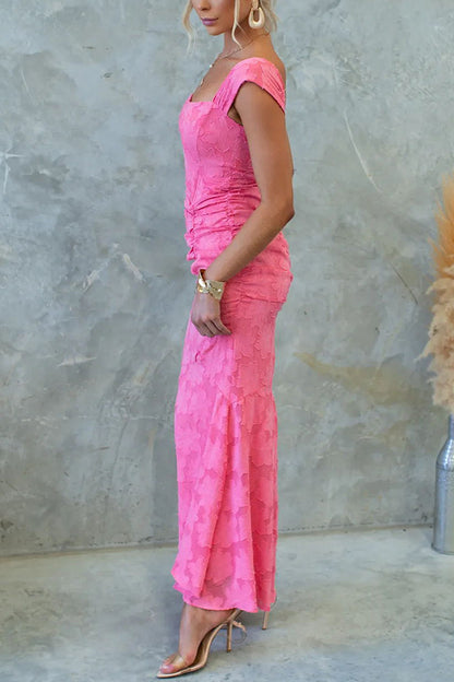 Unreal Beauty Textured Material Ruched Fishtail Maxi Dress