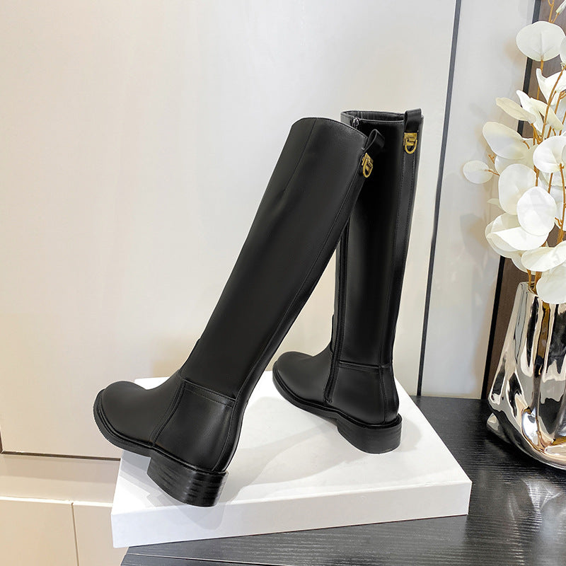 High-grade Thick Bottom Side Zipper Flat Boots