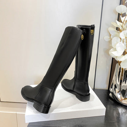 High-grade Thick Bottom Side Zipper Flat Boots