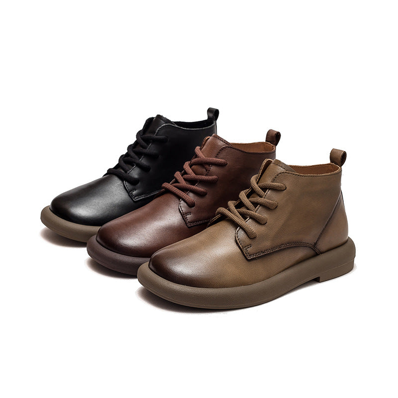 Autumn Flat Round Toe Brushed Retro Comfortable Boots