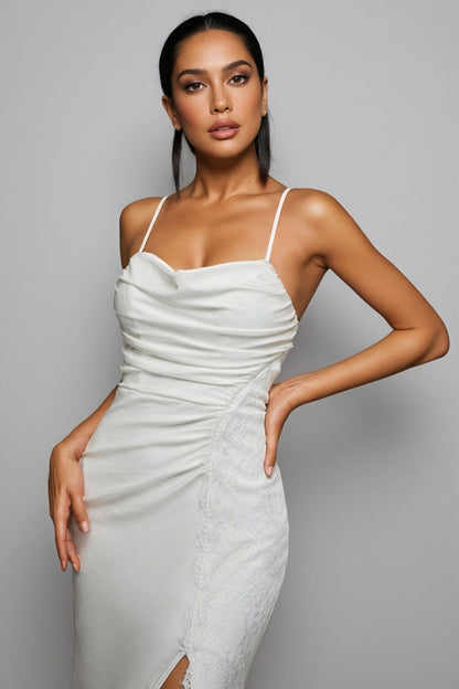 Xila White Split Satin Maxi Dress