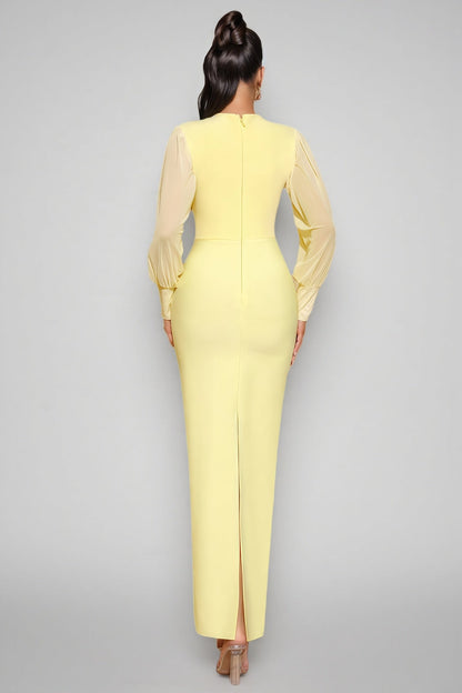 Euopa Yellow Rhinestone Maxi Dress