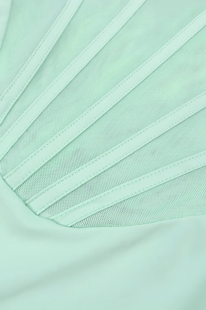 Gened Green Ribbon Sheer Chiffon Maxi Dress