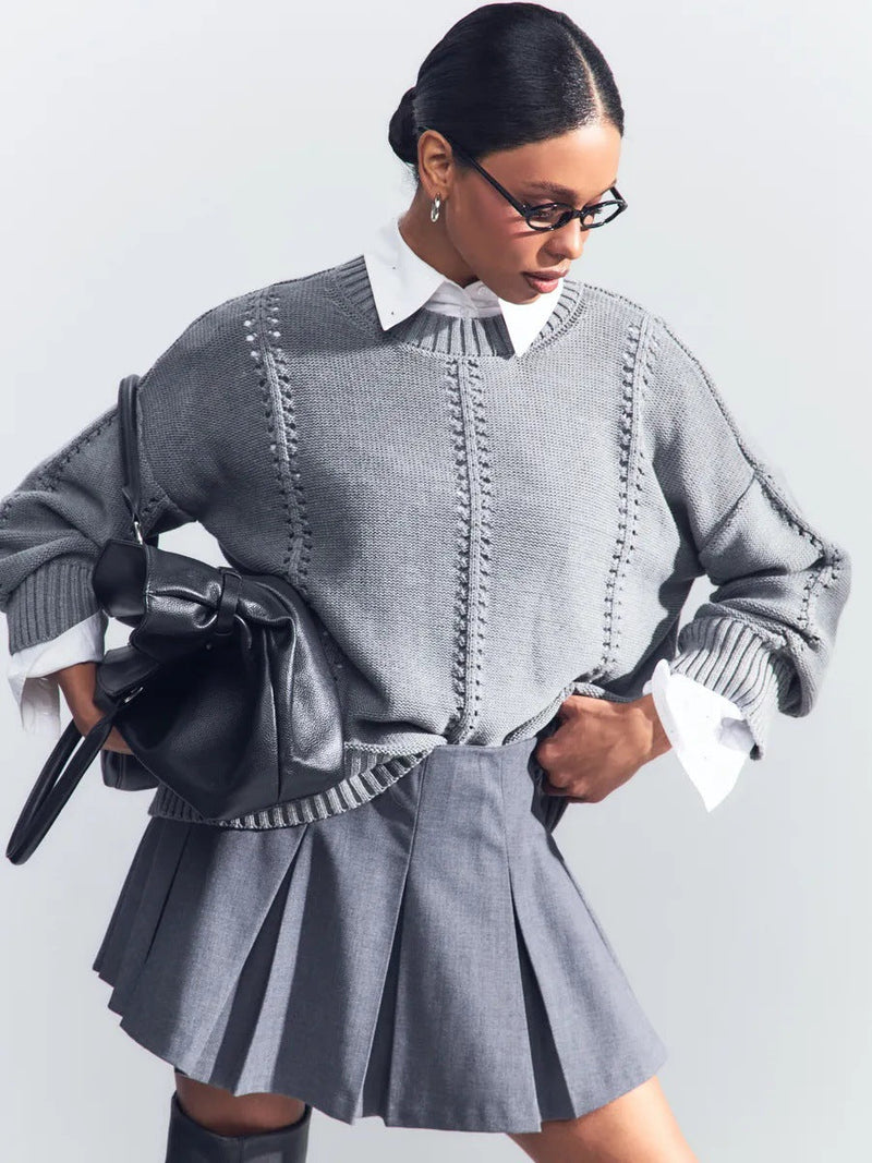 Hollow Knit Crewneck Sweater