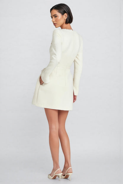 Saila U Neck Long Sleeve Mini Dress-white