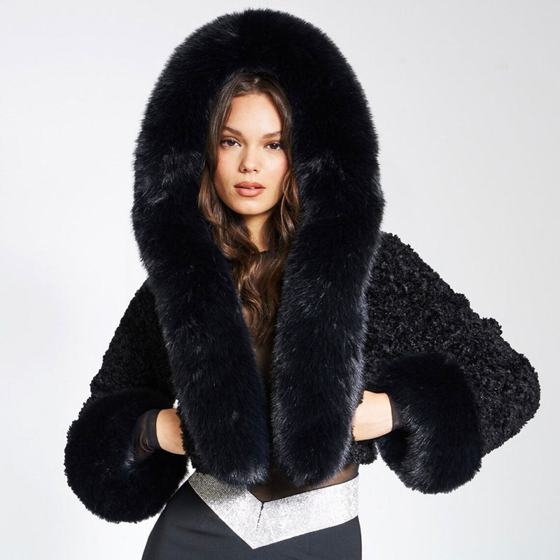 Thickened Fur Collar Cropped Coat