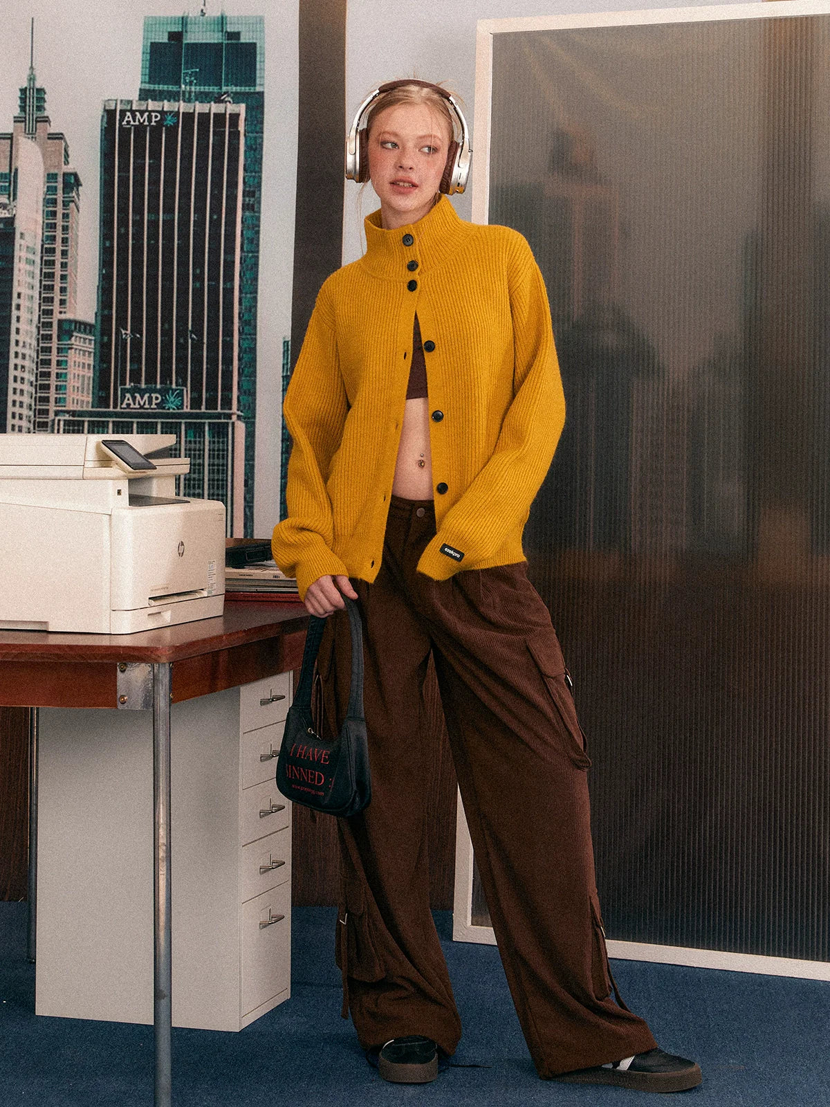 Ribbed Knit Texture Button-up Cardigan