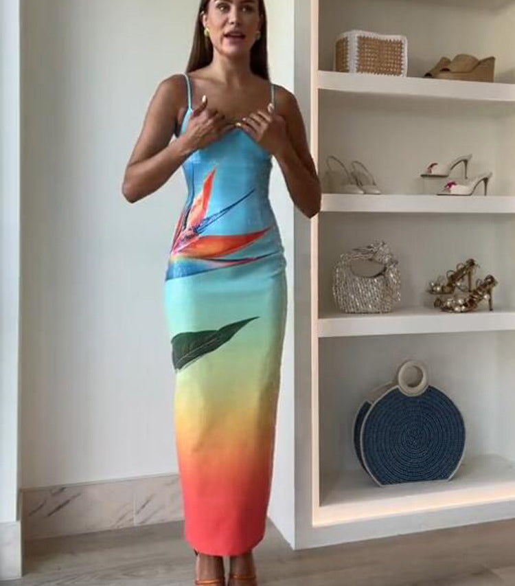 Dreamy Dreamy Sequin Unique Gradient Print Slit Stretch Maxi Dress(shipped Within 24 Hours)