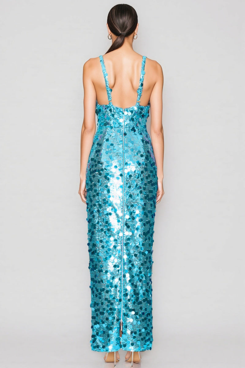 Ellis Sequin Deep V Strapless Maxi Dress