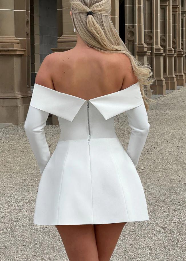 Off-shoulder Mini Flare Dress With Long Sleeves