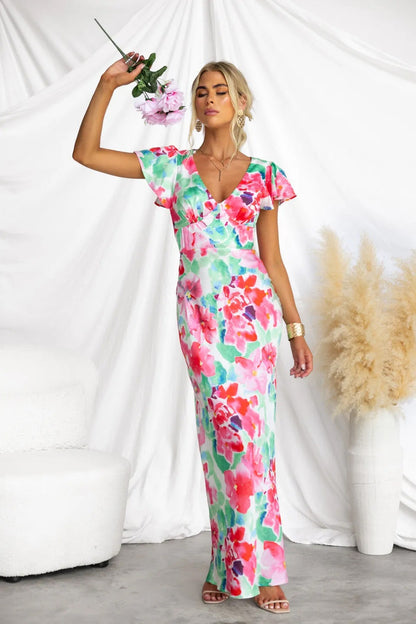 Teresa Printed V-neck Maxi Dress