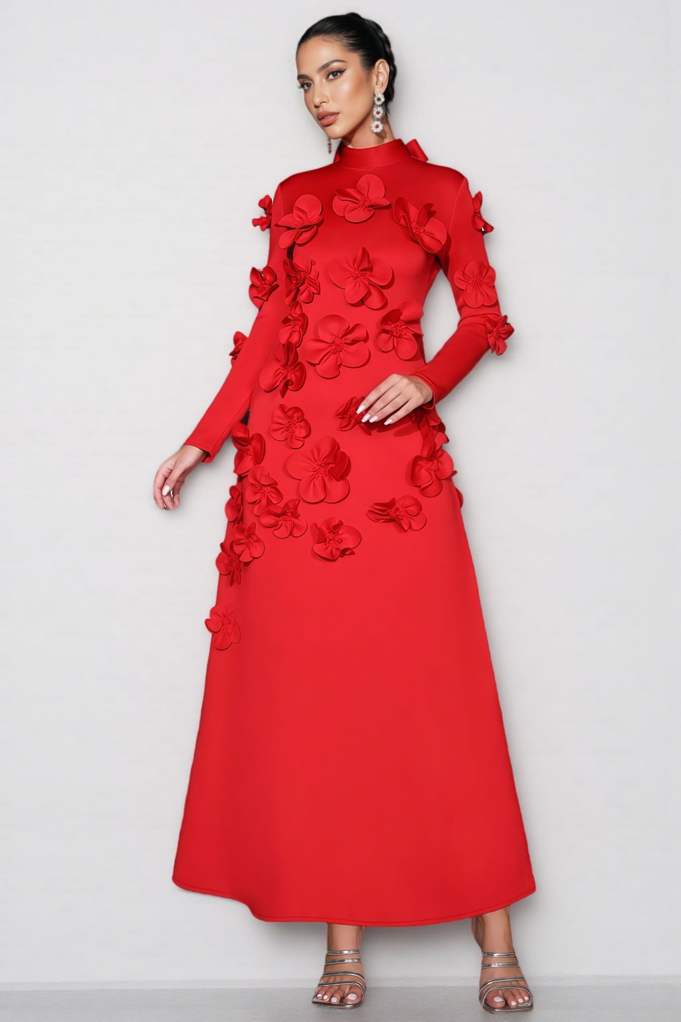 Yamaly Red 3d Maxi Dress