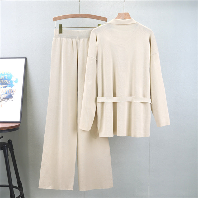 Apricot - Loose Mid-length Lapel Two Piece Set