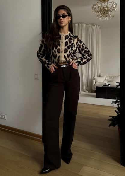 Leopard Print Button-up Knit Cardigan