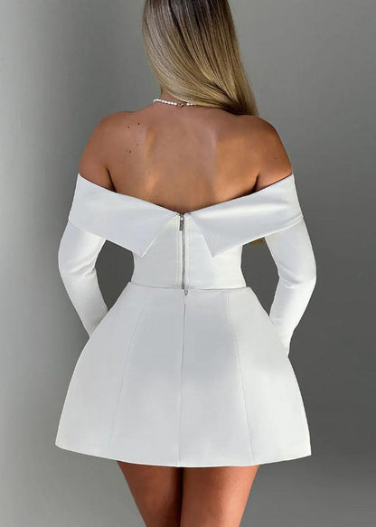 Off-shoulder Mini Flare Dress With Long Sleeves