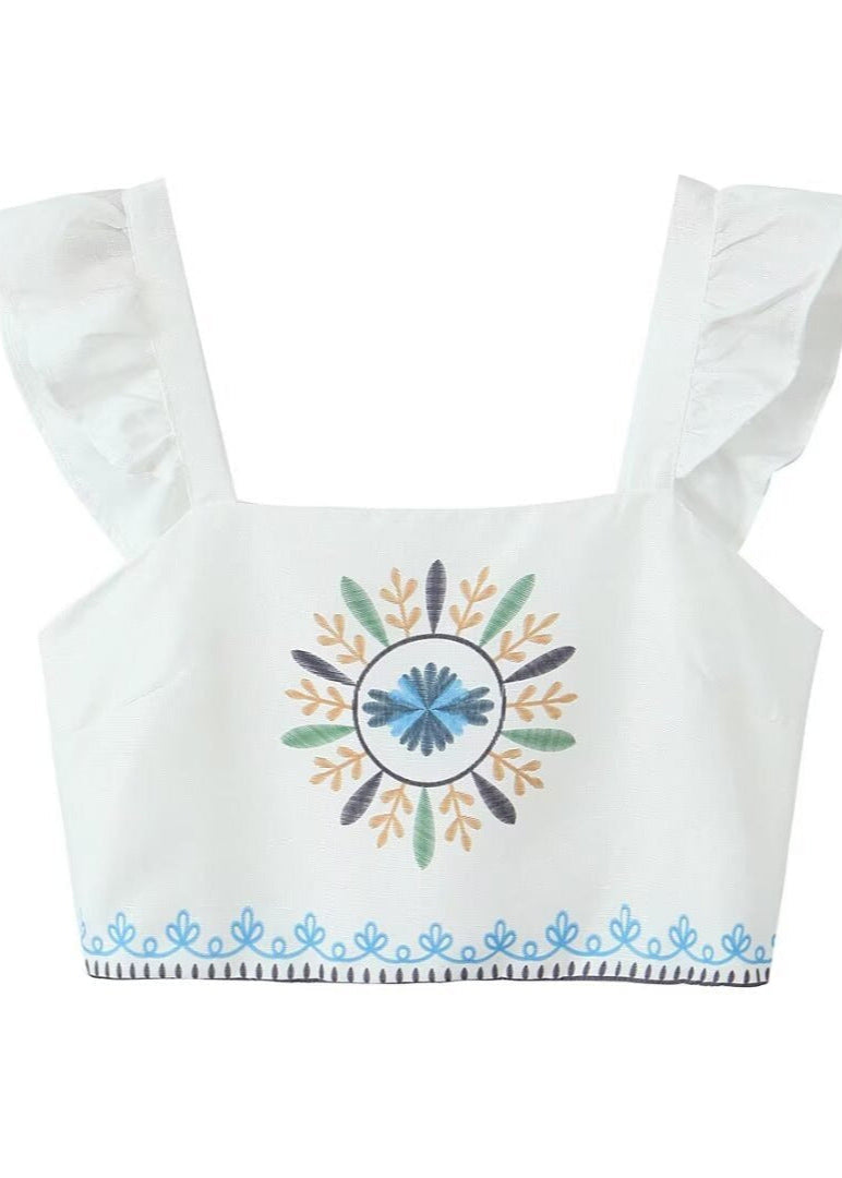 Solandra - Embroidered Two-piece Set With Ruffle Straps