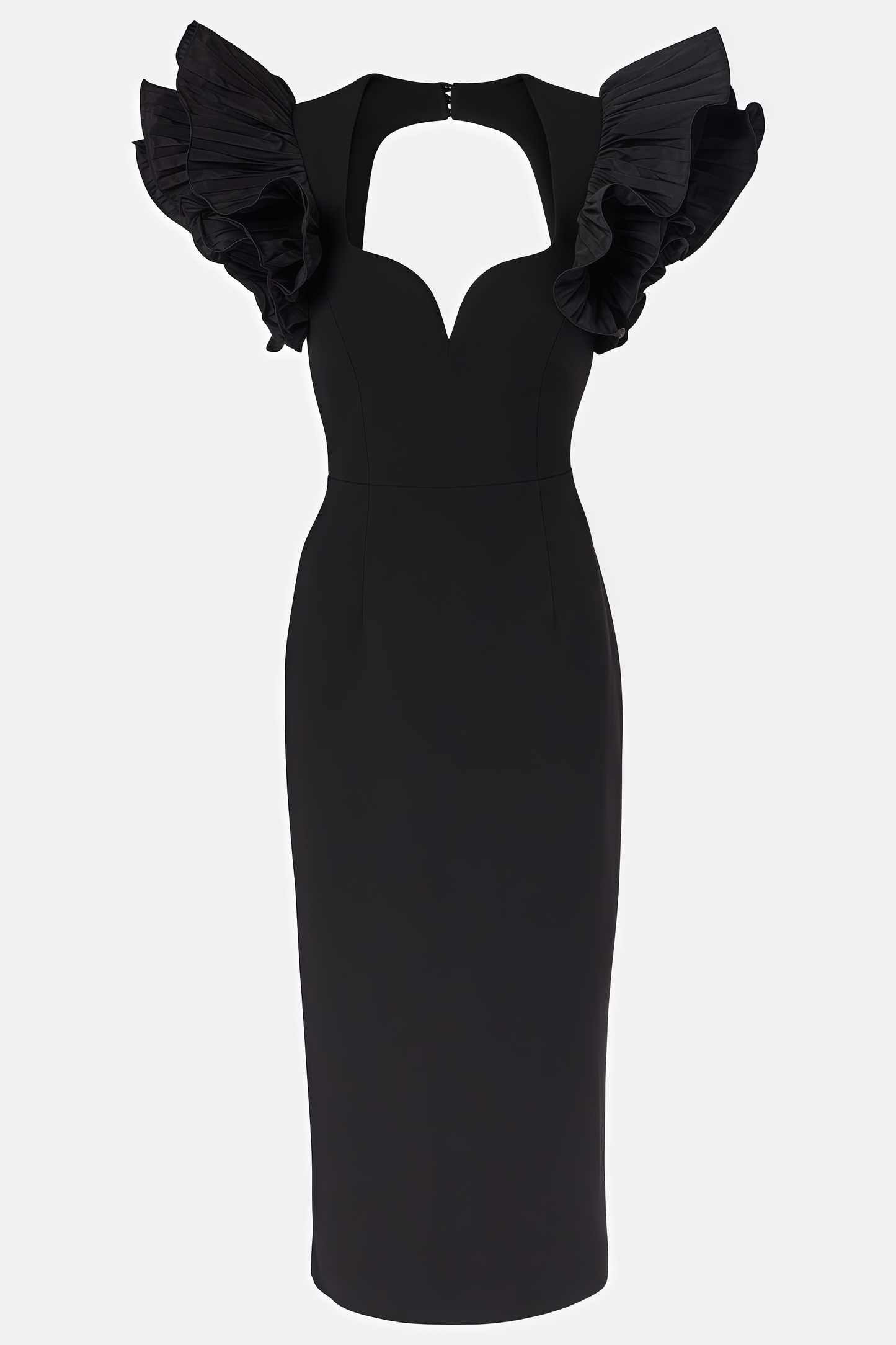 Starsha Black Puff Sleeve Midi Dress
