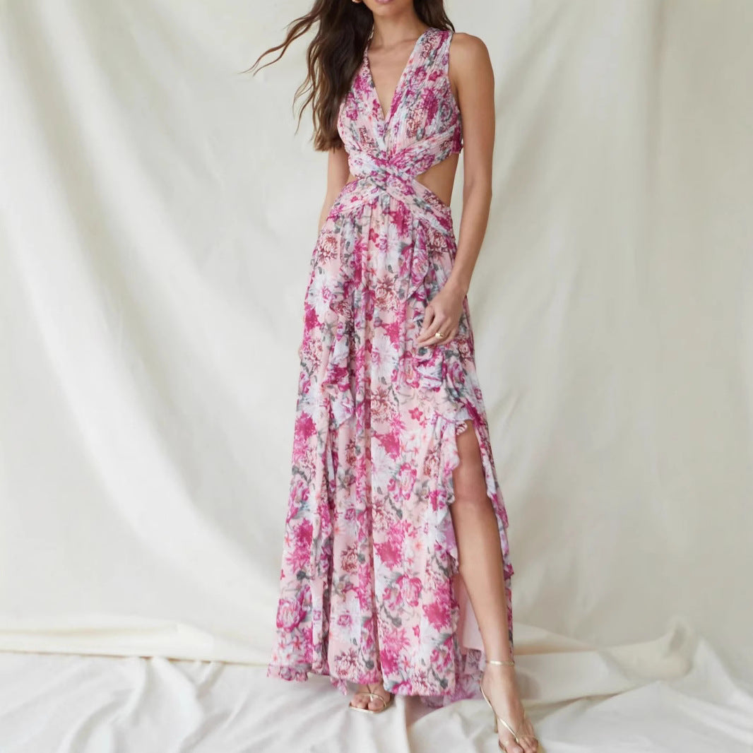 Sweet Tiered Maxi Dress With Side Slit _ French Style