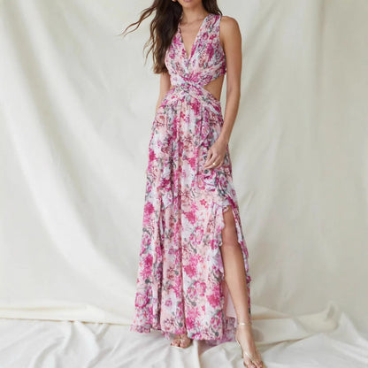 Sweet Tiered Maxi Dress With Side Slit _ French Style