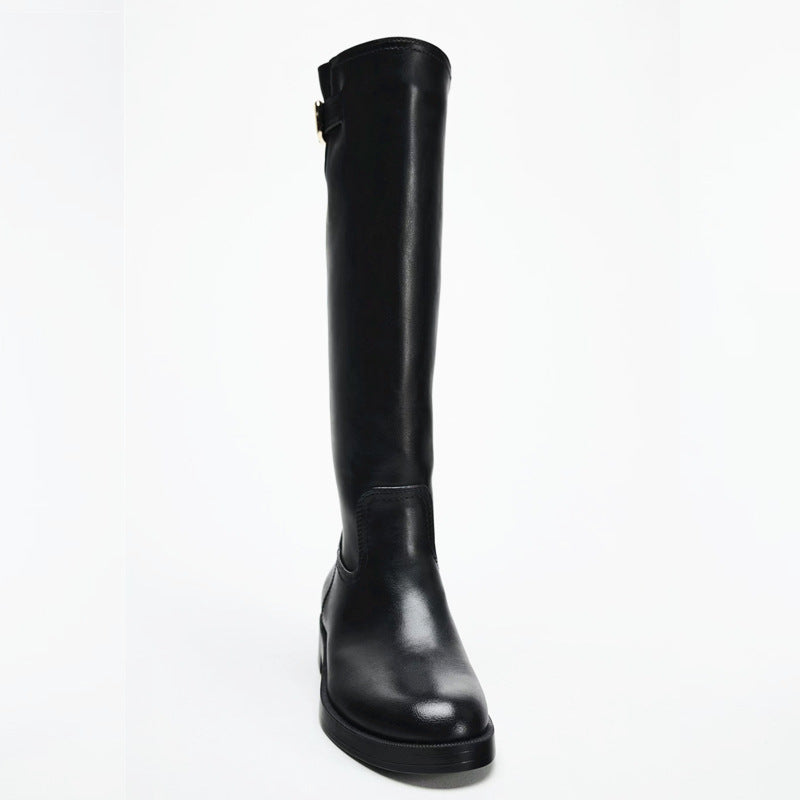 Buckle Decoration Chunky Pantyhose Round Head Thick Bottom Below Boots