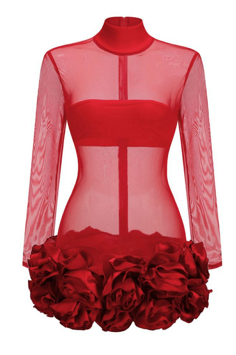 Sally Mock Neck Sheer Mini Dress