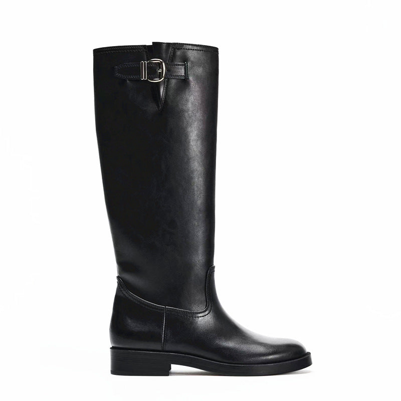 Buckle Decoration Chunky Pantyhose Round Head Thick Bottom Below Boots