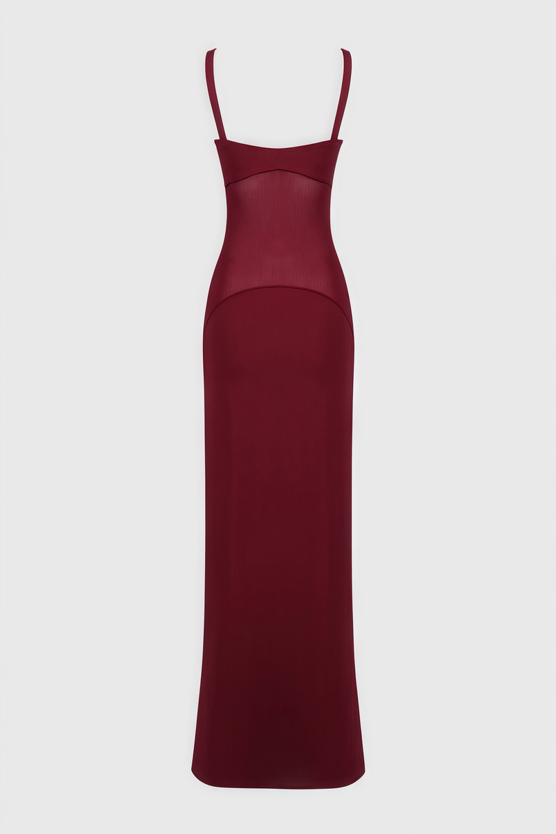 Eirand Red Halter Mesh Maxi Dress