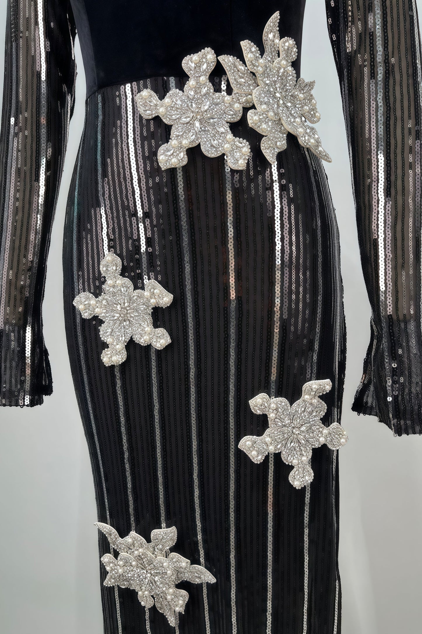 Aelik High Neck Sequin 3d Flower Maxi Dress