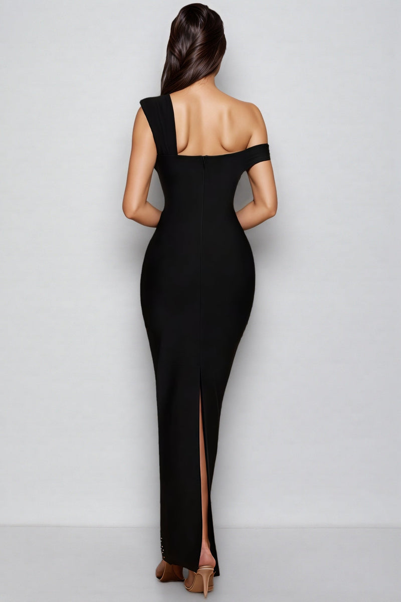 Rylihd One-shoulder Mesh Rhinestones Maxi Dress