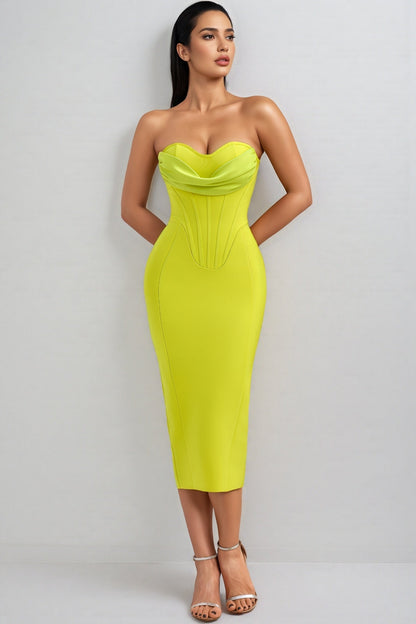 Tybes Green Strapless Slit Midi Dress