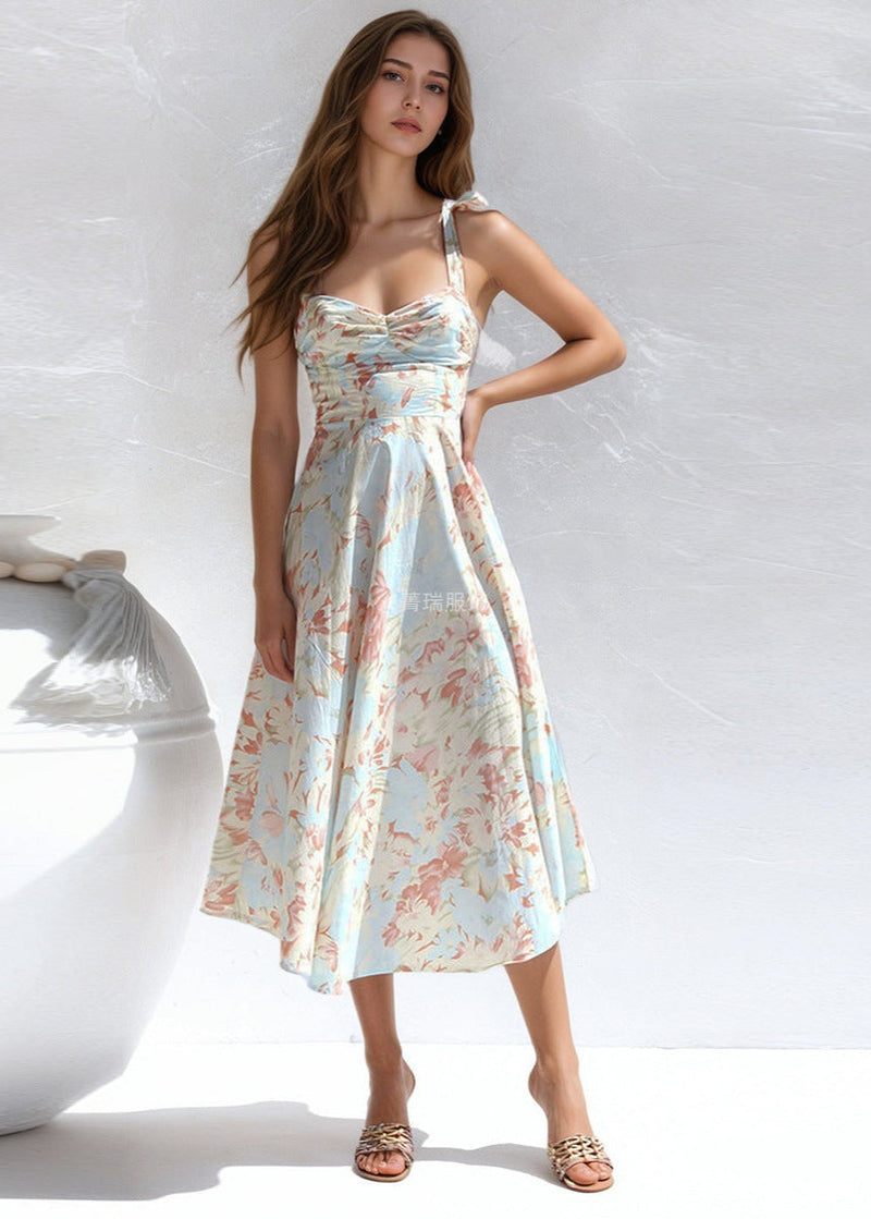 Aquarelle Dress – Soft Blue Tie-shoulder Midi