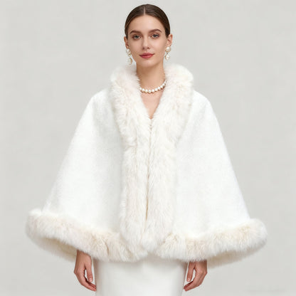 Oversized Faux Fur Paneled Cape Coat