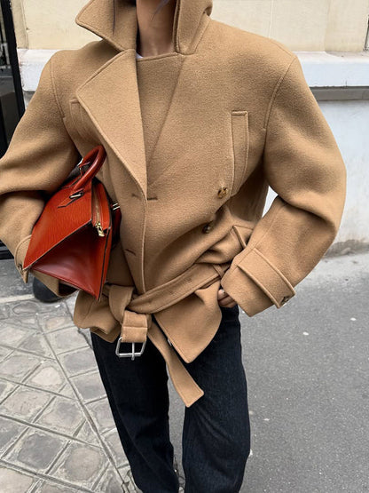 Minimalist Tie Waist Thickened Coat
