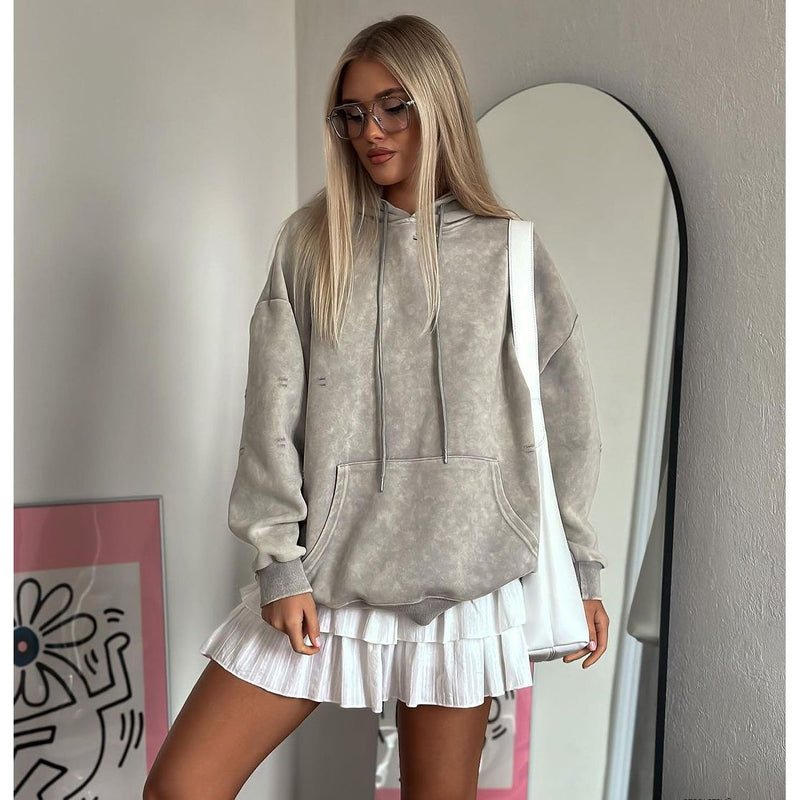 Retro Drawstring Hooded Sweatshirt