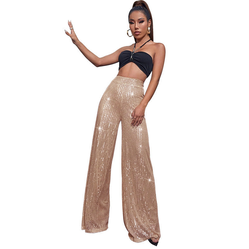 Sequined Loose Drape Pants
