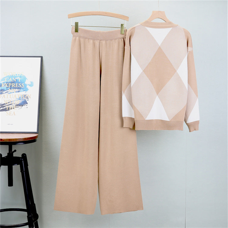 Khaki - Knitted Cardigan Two Piece Set