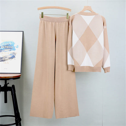 Khaki - Knitted Cardigan Two Piece Set