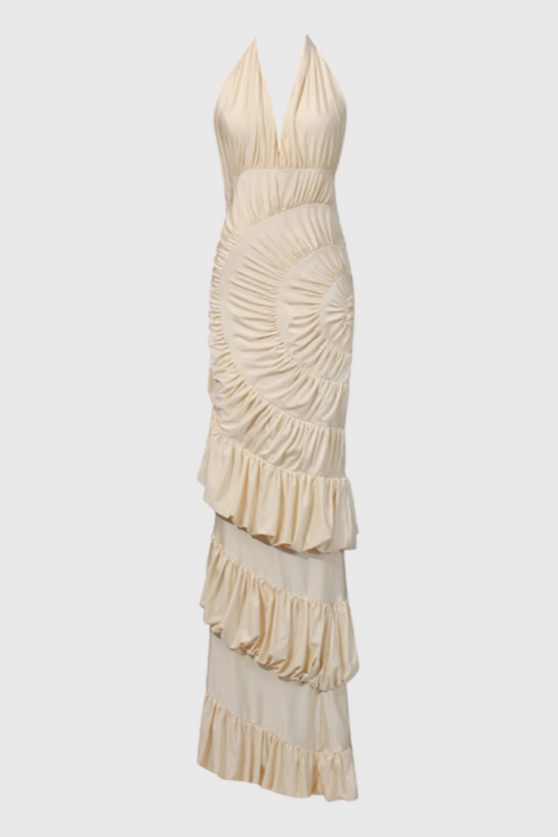 Qearl Halterneck Shirred Maxi Dress