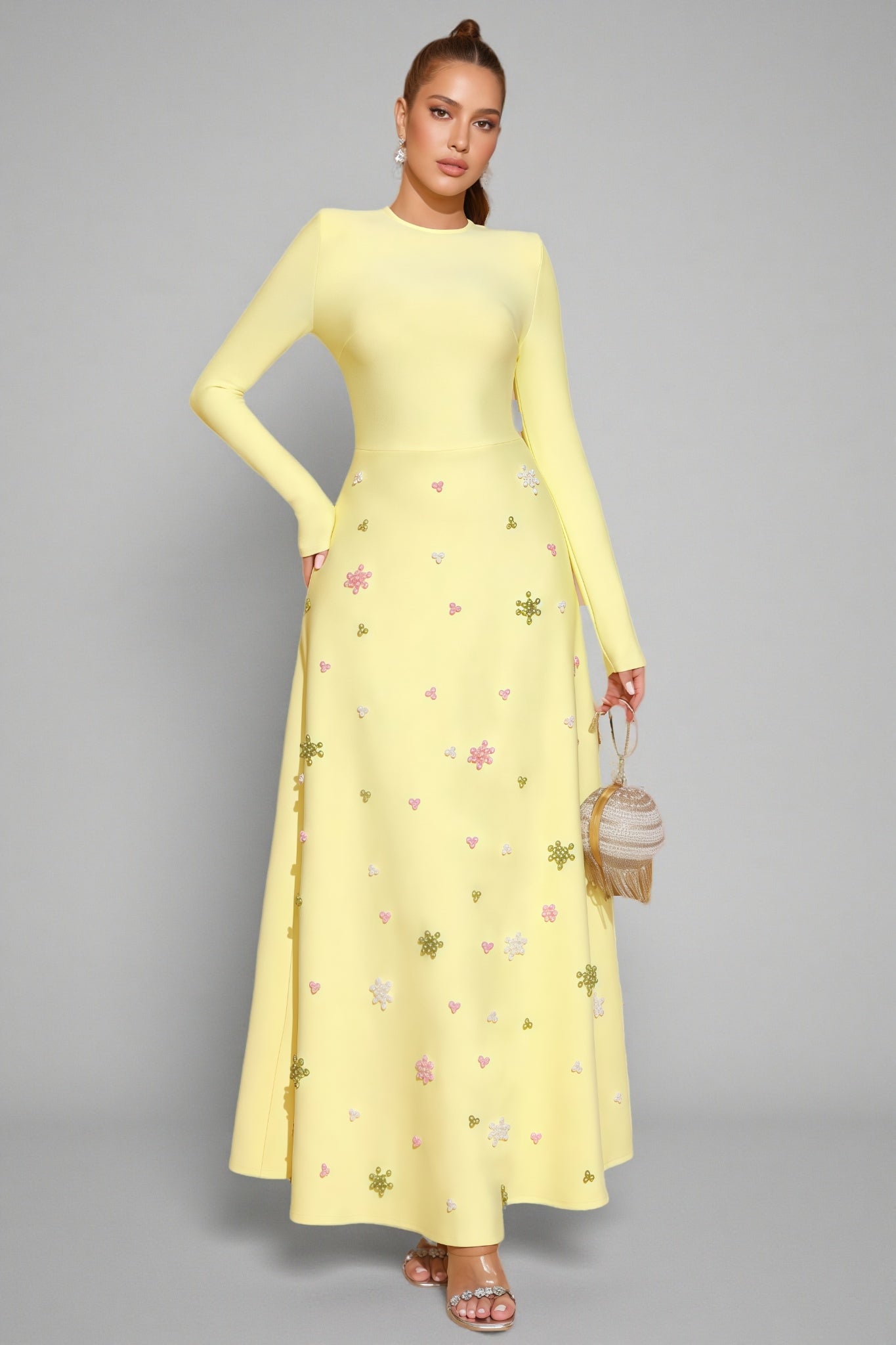 Konka Yellow Beaded Maxi Dress