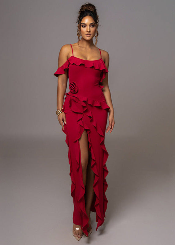 Flamenco Ruffle Maxi Dress – Off-shoulder Evening Gown